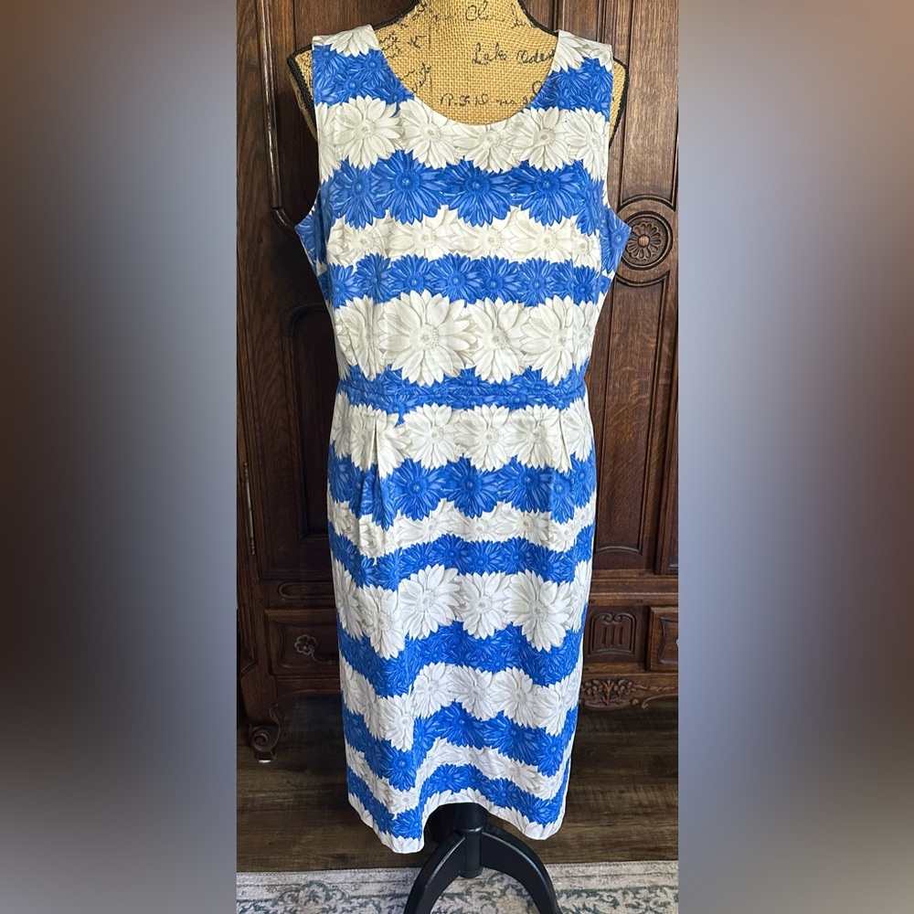 Talbots Blue and White Sheath Midi Dress
